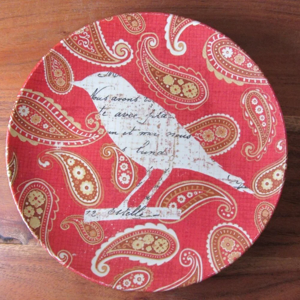 3 for $24 - pier 1 paisley bird red appetizer plate (W6359)